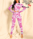 Women's Long-Sleeved High-Neck Jumpsuit With Zipper - Hibiscus Pink Tropical Best Gift For Women - Gifts She'll Love A7 | Africazone