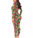 Women's Long-Sleeved High-Neck Jumpsuit With Zipper - Hawaiian Flowers Colorful Best Gift For Women - Gifts She'll Love A7
