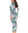 Women's Long-Sleeved High-Neck Jumpsuit With Zipper - Hibiscus Flowers Palm And Monstera Leaves Best Gift For Women - Gifts She'll Love A7