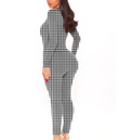 Women's Long-Sleeved High-Neck Jumpsuit With Zipper - Houndstooth Pattern Fashion Style Never Out Of Date Best Gift For Women - Gifts She'll Love A7