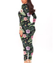 Women's Long-Sleeved High-Neck Jumpsuit With Zipper - Vivid Hibiscus And Plumeria Best Gift For Women - Gifts She'll Love A7
