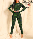 Women's Long-Sleeved High-Neck Jumpsuit With Zipper - Vintage Floral Simple and Delicate Green Best Gift For Women - Gifts She'll Love A7 | Africazone