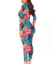 Women's Long-Sleeved High-Neck Jumpsuit With Zipper - Tropical Plants And Hibiscus Flowers Best Gift For Women - Gifts She'll Love A7
