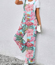 Women's Jumpsuit - Pink Flamingos with Tropical Flowers Best Gift For Women - Gifts She'll Love A7