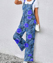 Women's Jumpsuit - Tropical Palm Leaves And Hibiscus Blue Best Gift For Women - Gifts She'll Love A7