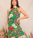 Women's Halter Dress - Tropical Flowers And Leaves On Leopard Best Gift For Women - Gifts She'll Love A7