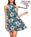Women's Halter Dress - Grunge Hibiscus Flowers Seamless Best Gift For Women - Gifts She'll Love A7 | 1sttheworld