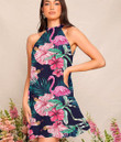 Women's Halter Dress - Pink Flamingos Tropical Flowers Best Gift For Women - Gifts She'll Love A7