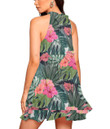 Women's Halter Dress - Palm Tree Leaves with Flower Hibiscus Best Gift For Women - Gifts She'll Love A7