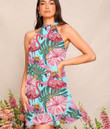 Women's Halter Dress - Pink Flamingos with Tropical Flowers Best Gift For Women - Gifts She'll Love A7