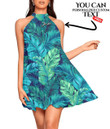 Women's Halter Dress - Turquoise And Green Tropical Leaves Best Gift For Women - Gifts She'll Love A7 | 1sttheworld