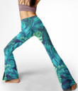 Women's Flare Yoga Pants - Turquoise And Green Tropical Leaves Best Gift For Women - Gifts She'll Love A7