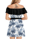 Women's Off-Shoulder Dress With Ruffle (Black Style) - Cool Summer Tropical Palm Trees Best Gift For Women - Gifts She'll Love A7
