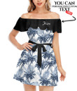 Women's Off-Shoulder Dress With Ruffle (Black Style) - Cool Summer Tropical Palm Trees Best Gift For Women - Gifts She'll Love A7 | Africazone