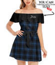 Women's Off-Shoulder Dress With Ruffle (Black Style) - Dark Blue Tartan Plaid Best Gift For Women - Gifts She'll Love A7 | Africazone