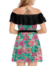 Women's Off-Shoulder Dress With Ruffle (Black Style) - Colorful Hibiscus Flower With Tropical Leaf Seamless Best Gift For Women - Gifts She'll Love A7