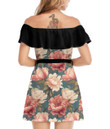 Women's Off-Shoulder Dress With Ruffle (Black Style) - Floral Peony Rose Classic Best Gift For Women - Gifts She'll Love A7