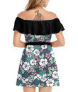 Women's Off-Shoulder Dress With Ruffle (Black Style) - Exotic Tropical Flower Best Gift For Women - Gifts She'll Love A7