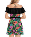 Women's Off-Shoulder Dress With Ruffle (Black Style) - Hibiscus Flowers And Leaves Best Gift For Women - Gifts She'll Love A7