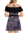 Women's Off-Shoulder Dress With Ruffle (Black Style) - Luxury Pink Paisley Bandana Best Gift For Women - Gifts She'll Love A7