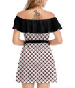 Women's Off-Shoulder Dress With Ruffle (Black Style) - Houndstooth Caro Rose Pink Best Gift For Women - Gifts She'll Love A7