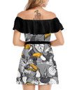 Women's Off-Shoulder Dress With Ruffle (Black Style) - Toucan Birds with Hibiscus Flowerspsd Best Gift For Women - Gifts She'll Love A7