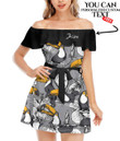 Women's Off-Shoulder Dress With Ruffle (Black Style) - Toucan Birds with Hibiscus Flowerspsd Best Gift For Women - Gifts She'll Love A7 | Africazone