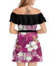 Women's Off-Shoulder Dress With Ruffle (Black Style) - Multicolored Floral Hibiscus Best Gift For Women - Gifts She'll Love A7
