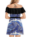 Women's Off-Shoulder Dress With Ruffle (Black Style) - Peace Blue Marble Best Gift For Women - Gifts She'll Love A7