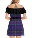 Women's Off-Shoulder Dress With Ruffle (Black Style) - Purple Tartan Plaid Violet Tartan Best Gift For Women - Gifts She'll Love A7