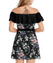 Women's Off-Shoulder Dress With Ruffle (Black Style) - Trendy Bright Floral Pattern In The Many Kind Of Flowers Best Gift For Women - Gifts She'll Love A7