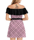 Women's Off-Shoulder Dress With Ruffle (Black Style) - Pink Tartan Plaid Best Gift For Women - Gifts She'll Love A7