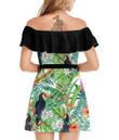 Women's Off-Shoulder Dress With Ruffle (Black Style) - Hibiscus Flowers And Bird Toucan Best Gift For Women - Gifts She'll Love A7