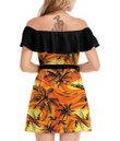 Women's Off-Shoulder Dress With Ruffle (Black Style) - Palm Trees With With Yellow Highlights Best Gift For Women - Gifts She'll Love A7