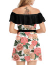 Women's Off-Shoulder Dress With Ruffle (Black Style) - Pretty Roses and Clove Flowers Best Gift For Women - Gifts She'll Love A7