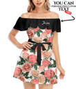 Women's Off-Shoulder Dress With Ruffle (Black Style) - Pretty Roses and Clove Flowers Best Gift For Women - Gifts She'll Love A7 | Africazone