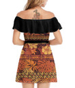 Women's Off-Shoulder Dress With Ruffle (Black Style) - Hibiscus Tribal Fabric Abstract Vintage Best Gift For Women - Gifts She'll Love A7