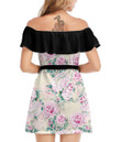 Women's Off-Shoulder Dress With Ruffle (Black Style) - Luxury Roses Peonies Watercolor Best Gift For Women - Gifts She'll Love A7
