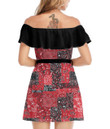 Women's Off-Shoulder Dress With Ruffle (Black Style) - Pretty Red Paisley Bandana Best Gift For Women - Gifts She'll Love A7