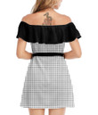 Women's Off-Shoulder Dress With Ruffle (Black Style) - Houndstooth Pattern Style Best Gift For Women - Gifts She'll Love A7