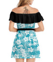 Women's Off-Shoulder Dress With Ruffle (Black Style) - Tropical Beach Palm And Hibiscus Best Gift For Women - Gifts She'll Love A7
