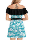 Women's Off-Shoulder Dress With Ruffle (Black Style) - Tropical Beach Palm And Hibiscus Best Gift For Women - Gifts She'll Love A7