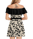 Women's Off-Shoulder Dress With Ruffle (Black Style) - White Leopard Skin Best Gift For Women - Gifts She'll Love A7