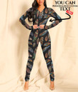 Women's Plunging Neck Jumpsuit - Color Feathers Tribal Style Best Gift For Women - Gifts She'll Love A7 | Africazone