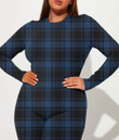 Women's Plunging Neck Jumpsuit - Dark Blue Tartan Plaid Best Gift For Women - Gifts She'll Love A7