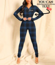 Women's Plunging Neck Jumpsuit - Dark Blue Tartan Plaid Best Gift For Women - Gifts She'll Love A7 | Africazone