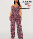 Women's V-Neck Cami Jumpsuit - Colorful Pink Little Flowers Best Gift For Women - Gifts She'll Love A7 | Africazone