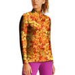 Stand-up Collar T-shirt - Orange Tropical Flowers Women's Stand-up Collar T-shirt A7