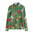 Stand-up Collar T-shirt - Tropical Flowers And Leaves On Leopard Women's Stand-up Collar T-shirt A7 | Africazone