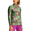 Stand-up Collar T-shirt - Green Palm Leaves And Hibiscus Flower Women's Stand-up Collar T-shirt A7